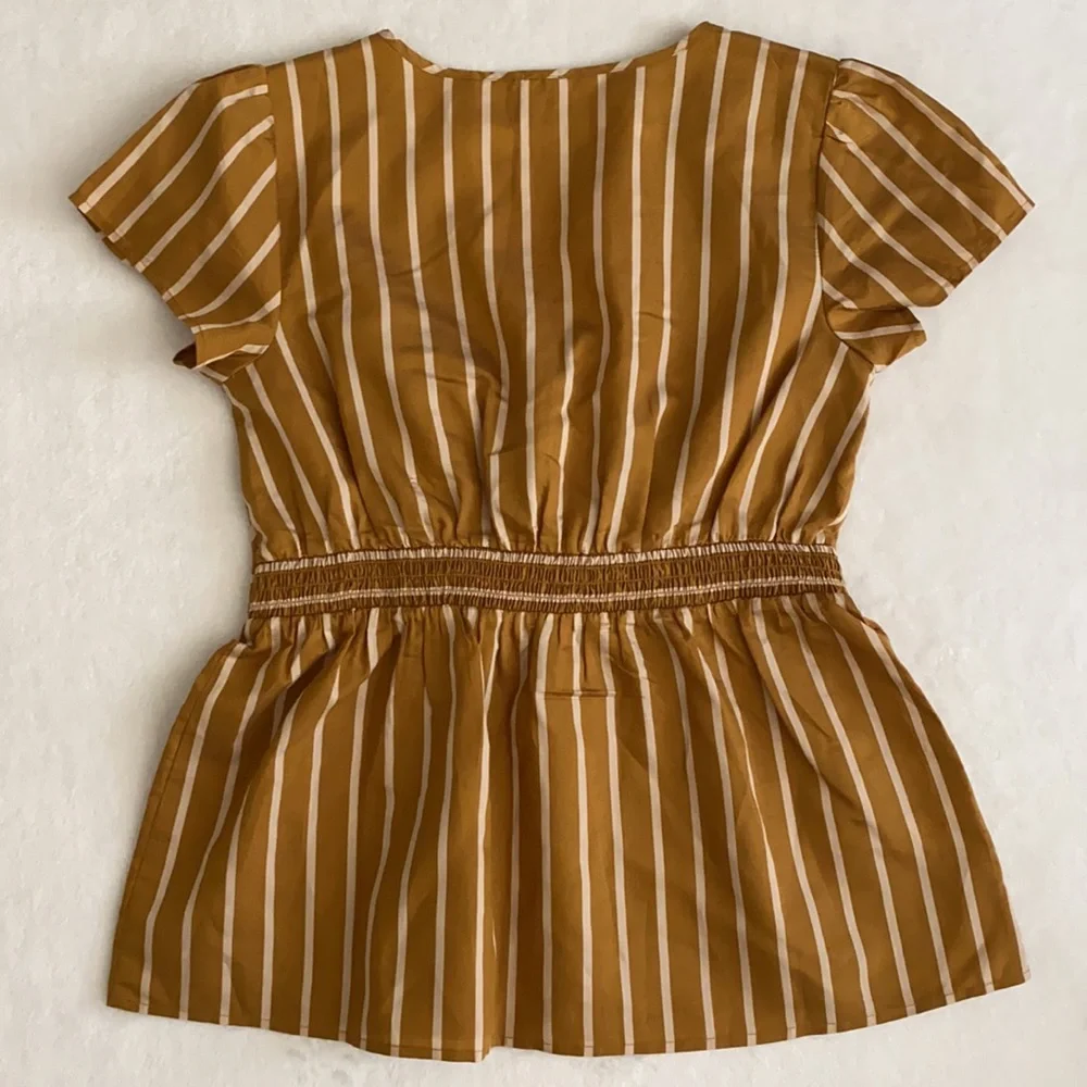 Loft Beach | V-Neck Striped Tie Front Keyhole Short Sleeve Peplum Top (XXS/00) - Picture 12 of 16